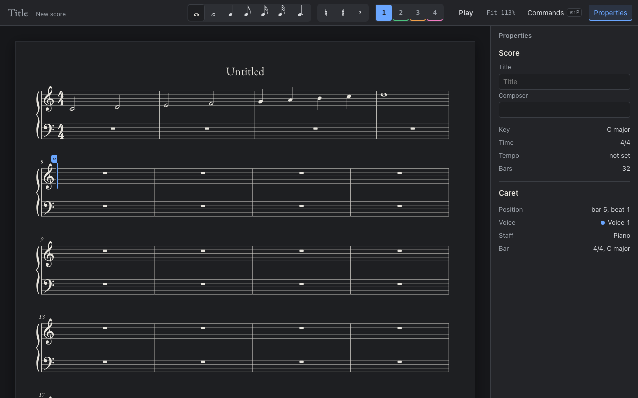 Notation in the dark graphite theme